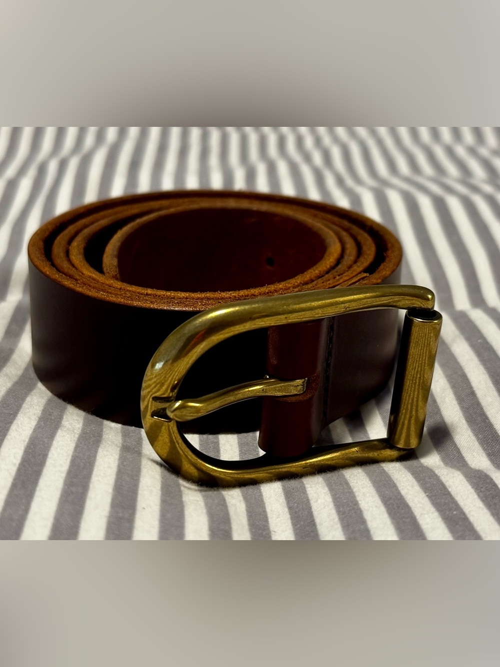 L.L. Bean Brown Leather Belt with Brass Buckle